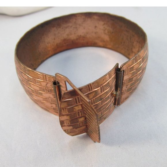 Vintage Wide Copper Belt Buckle Bangle Bracelet - Picture 6 of 12